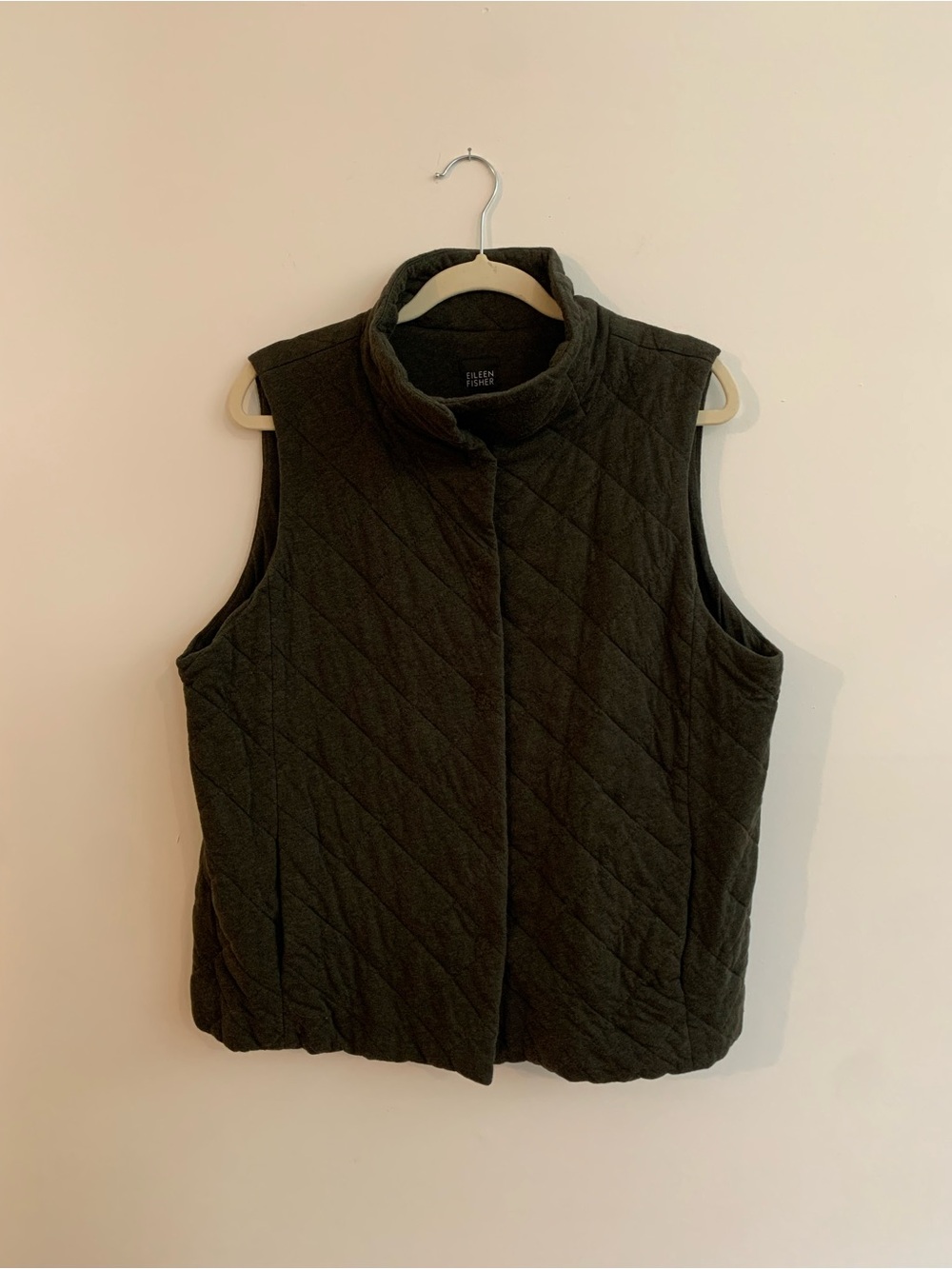 Eileen Fisher Quilted Vest in Army Green Size Small